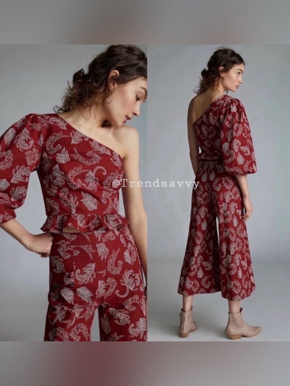 Anthropologie Mare Mare One Shoulder Crop Top Pant Set Size Large NWT Boho